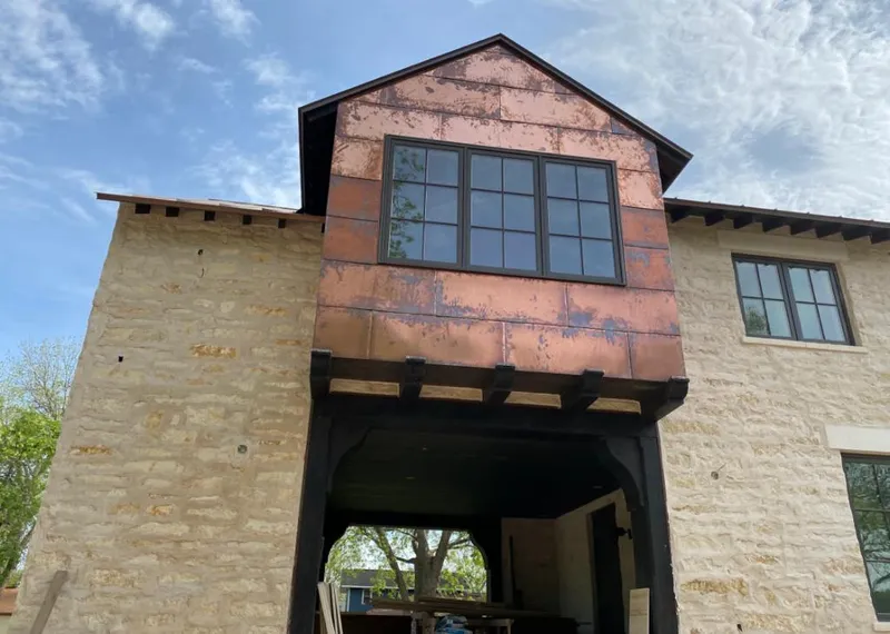 Copper metal panel facade on a stone building for Skylight Installation in El Paso de Robles (Paso Robles)