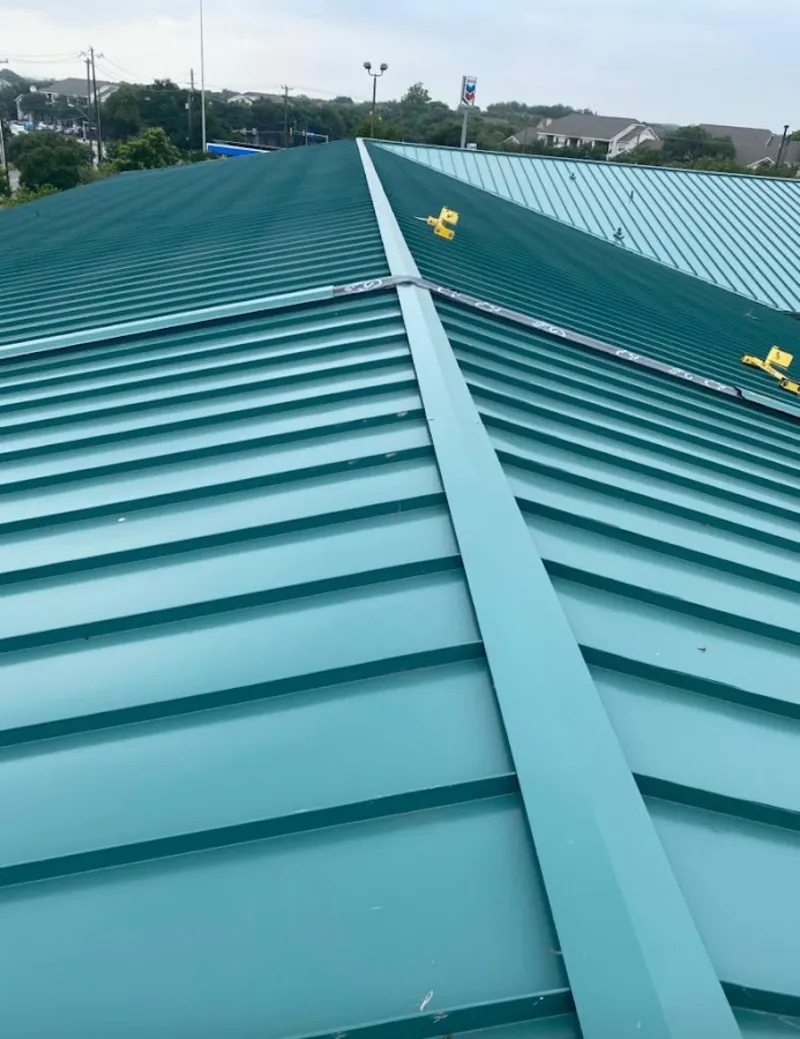 Green commercial metal roof ridge and valley for Metal Roof Repair in El Paso de Robles (Paso Robles)